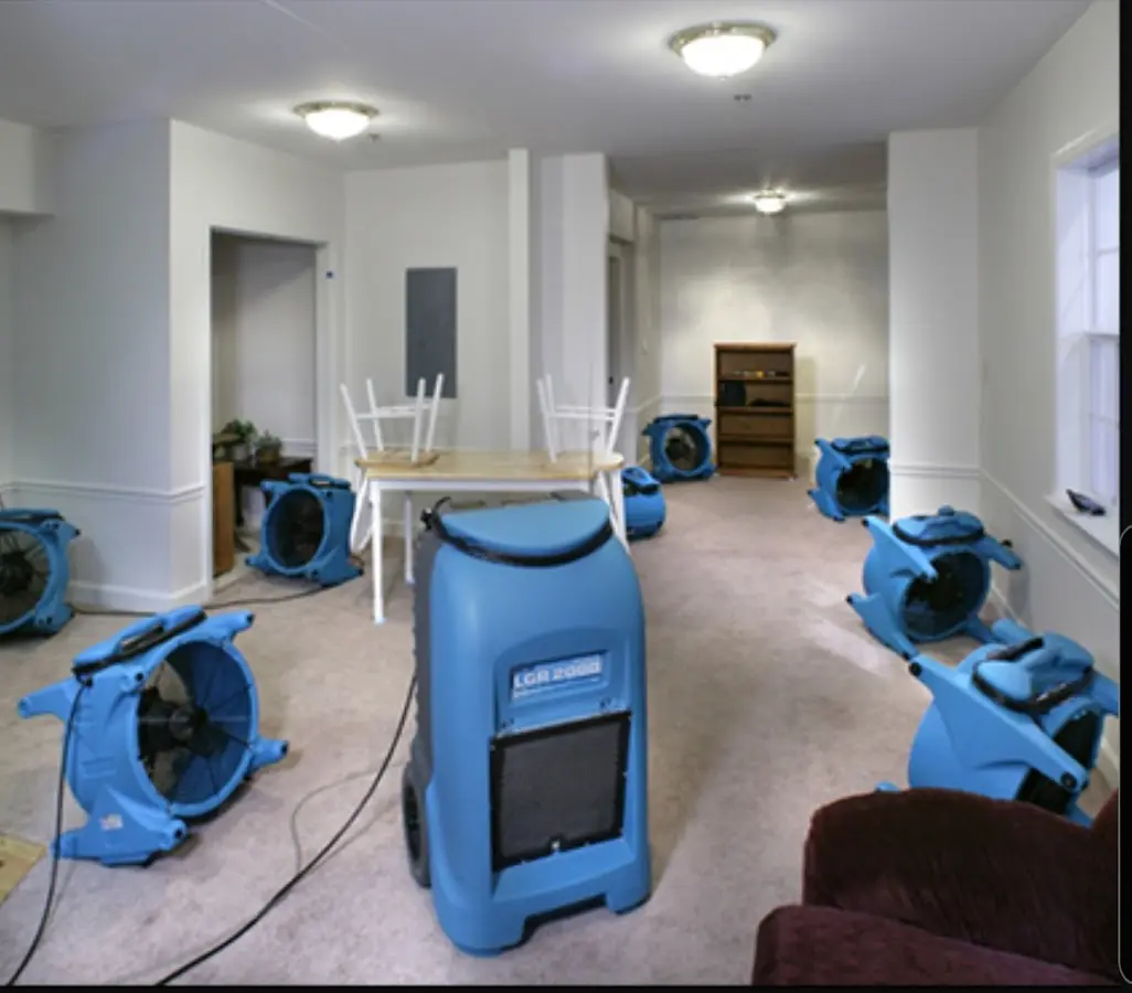 Air movers and dehumidifier setup for Water Damage Restoration in Egelston
